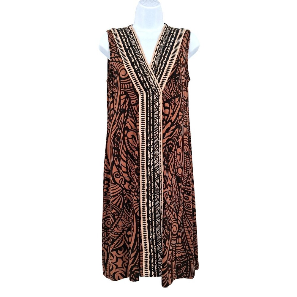 Soft Surroundings Sleeveless Brown & Black Patterned Midi Dress Size Medium